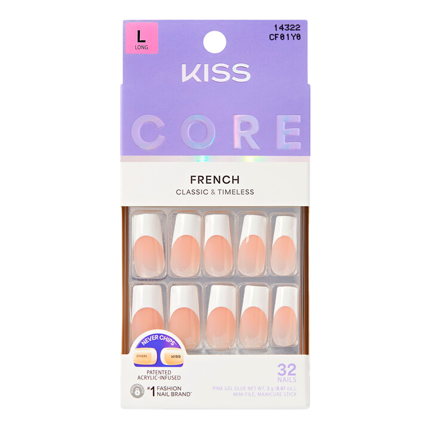 KISS CORE - French Classic & Timeless - 32 Nails - L - Glamping #CF01Y0