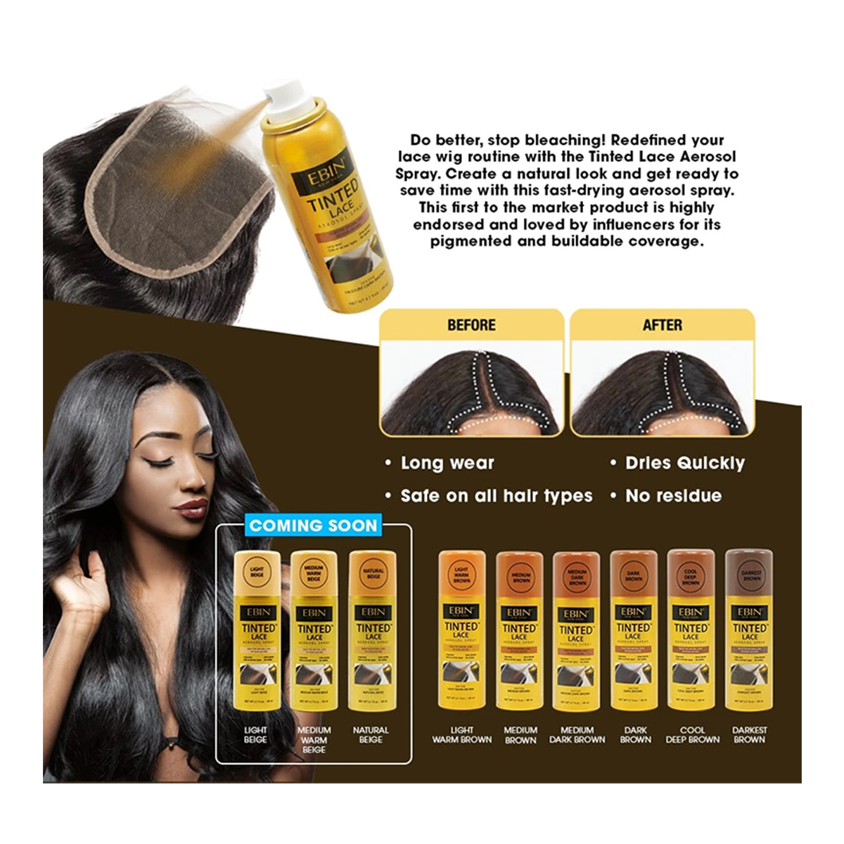 Produktbild von Spitzen EBIN NEW YORK Tinted Lace Spray - Light Warm Brown Für