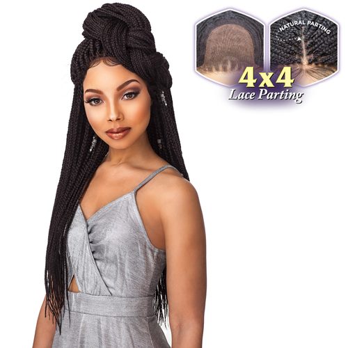 New Box Braids Lace Front Wig. Color 4. LAST ONE! Classic Box Braid Synthetic 13x4 Lace Front Wig - Natural  main image 3