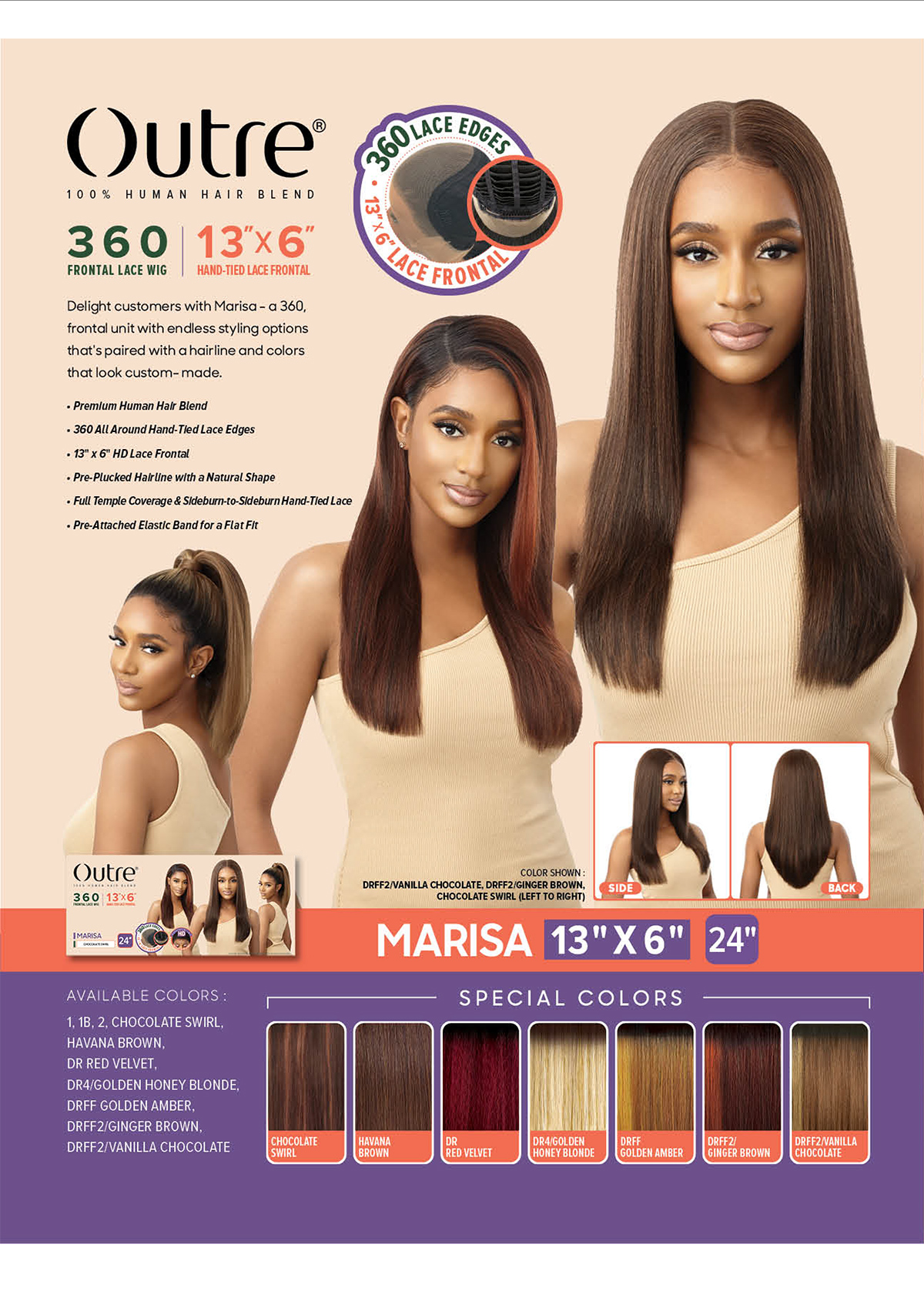 Outre Human Hair Blend Glueless HD Lace Frontal Wig 360 Hand 