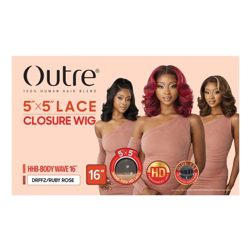Outre Human Hair Blend Glueless HD 5X5 Lace Closure Wig HHB-Body Wave 16"
