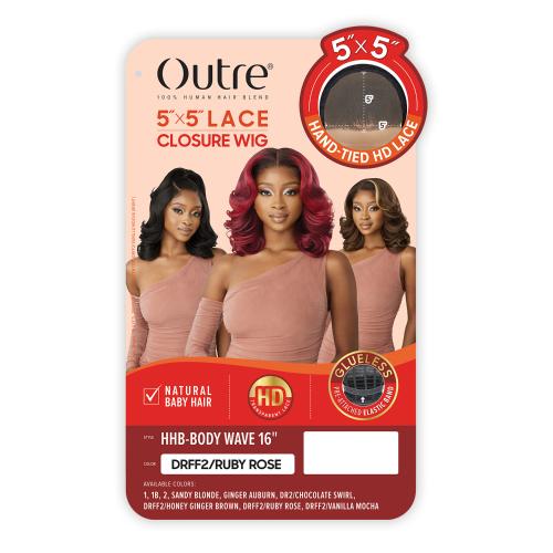 Outre Human Hair Blend Glueless HD 5X5 Lace Closure Wig HHB-Body Wave 16"