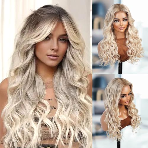 100% Human Hair Glueless 13x4 Lace Front Wig Long Wavy Ombre  display picture 1