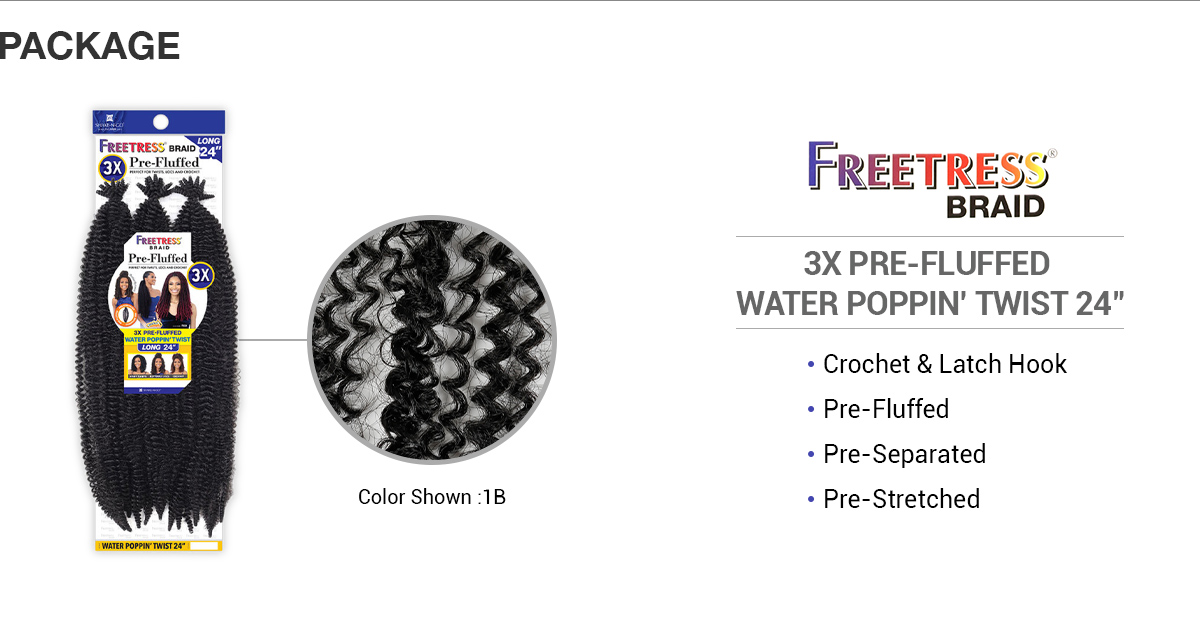 FreeTress Crochet Braids 3X Pre-Fluffed Water Poppin' Twist 24