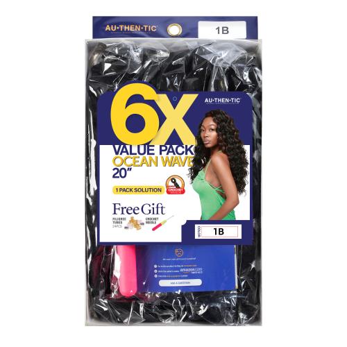 Authentic Synthetic Hair Crochet Braids 6X Value Pack Ocean Wave