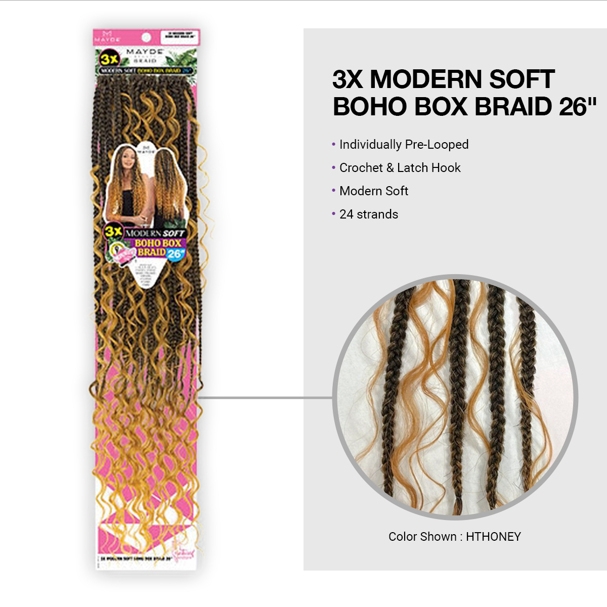 Mayde Beauty Crochet Braids 3X Modern Soft Boho Box Braid 26