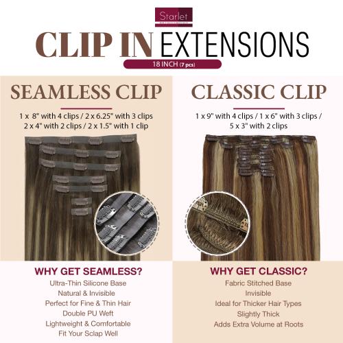 100% Human Hair Ultra Thin PU Seamless Clip In Extensions  display picture 2