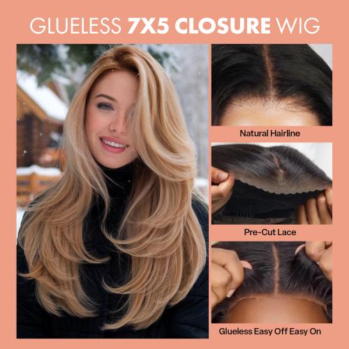 100% Human Hair Wear and Go Pre Cut Pre Plucked Glueless 7x5  display picture 1