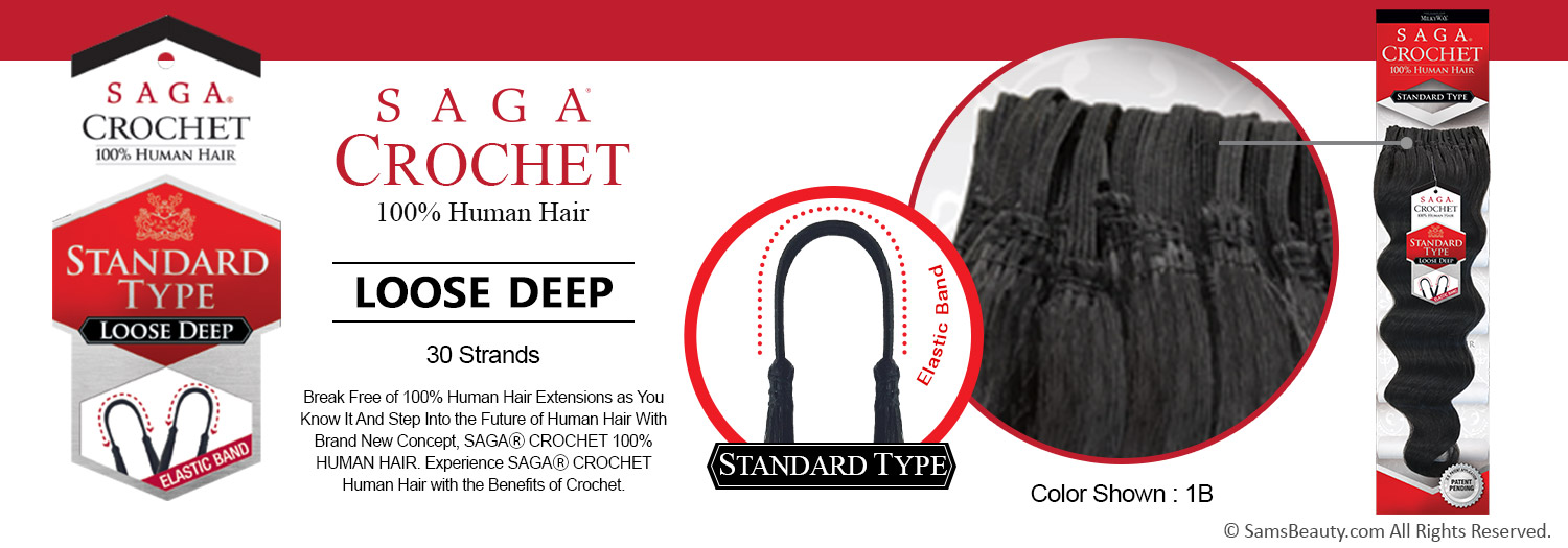 1Bを50g、GA10g、SA10g エクステ Saga Human Hair Crochet Braids Standard Type Loose Deep - SamsBeauty